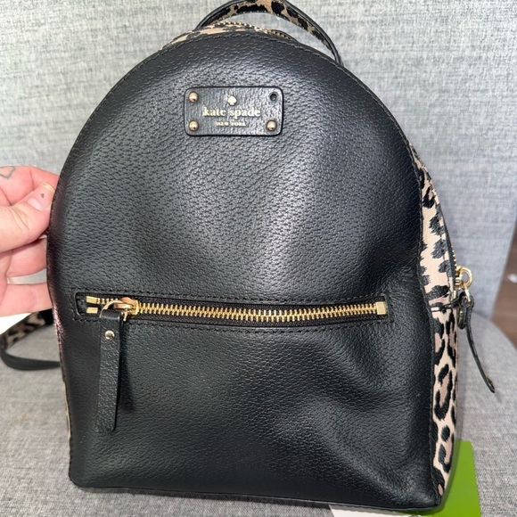 kate spade Black Leather Mini Backpack with Leopard Accent main image 4